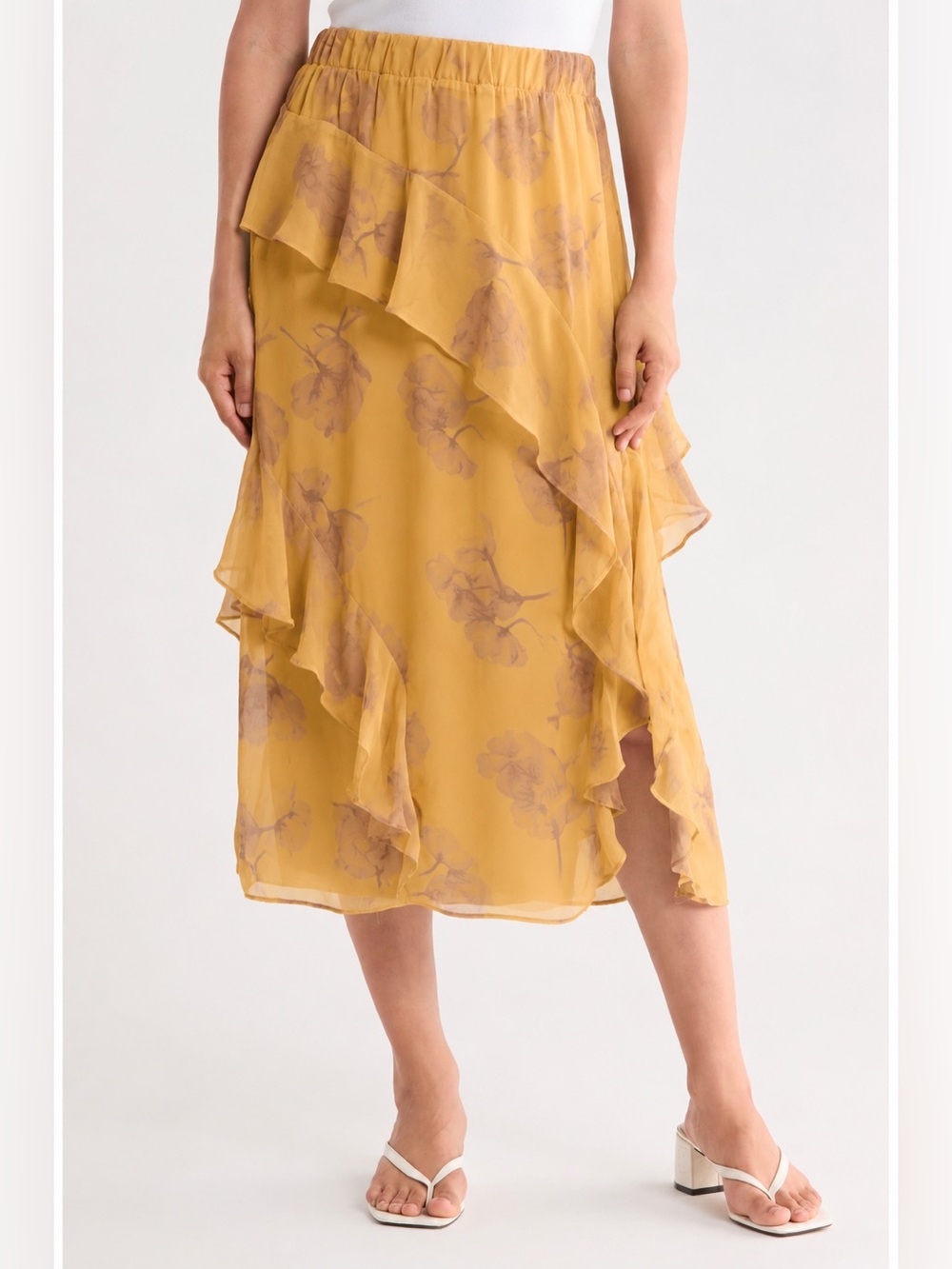 Nicole Miller Yellow Floral Ruffled Maxi Skirt Large - Picture 8 of 9